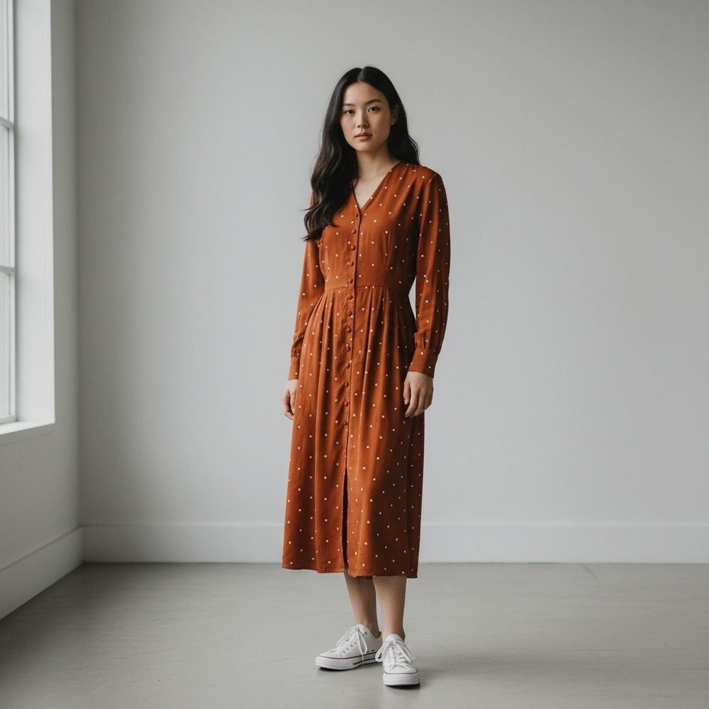 [WOMEN] RIHOAS Maxi Dress Dark Fall Orange Small Like New Rarely Worn - Picture 6 of 7